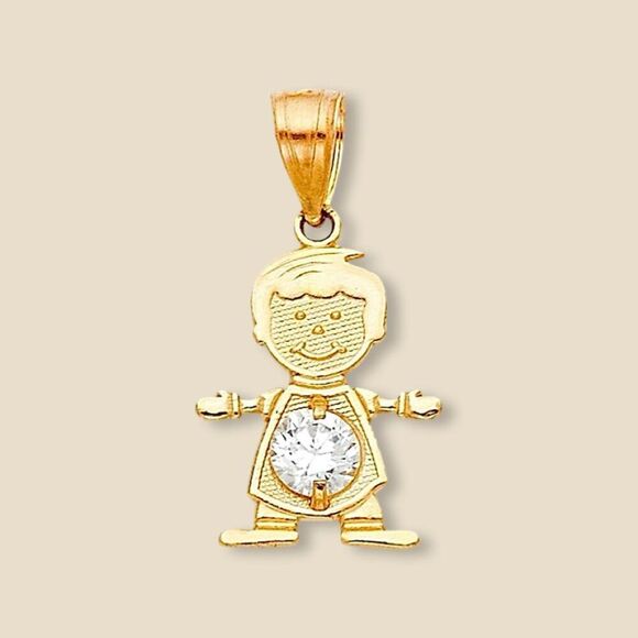 14K Solid Gold April Birthstone Boy Charm Pendant 0.8g - Picture 1 of 4